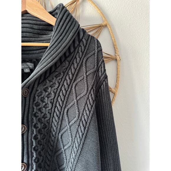LL Bean Mens Signature Fisherman Cable Knit Sweater Cardigan Charcoal Gray MED - Picture 9 of 16